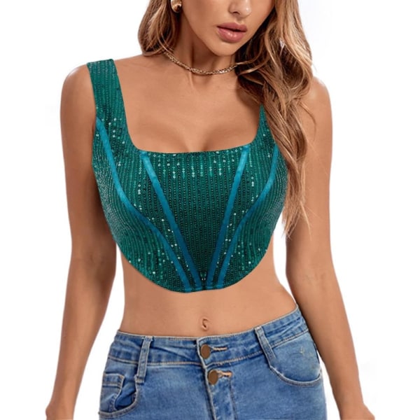 tudineus Kvinnor Justerbar Metallic Sexig PU Läder Bralette BH Väst för Festivaler, Raves, Clubwear Djupgrön-u Stor