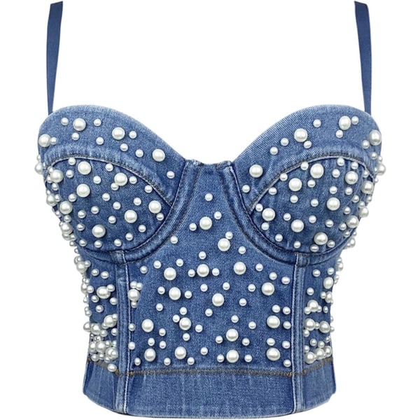 er Denim Corset Top Push Up Bustier Crop top Corset Top Bra Jean Top Blue1 Medium-Large