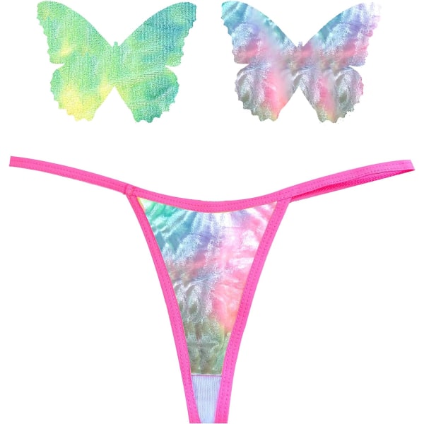 en naken Naughty Nix G-string med matchande Nipztix Pasties Rainbow Sherbet