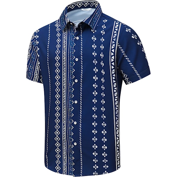 cki Hawaiian skjorta för män, unisex sommar strand casual kortärmad knapp ned skjortor, tryckt palmskugga kläder randig blå X-Large
