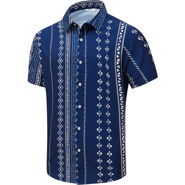 cki Hawaiiskjorta för män, unisex sommarstrand Casual Kortärmade Button Down-skjortor, printed Palmskugga Kläder Stripe Blue Large