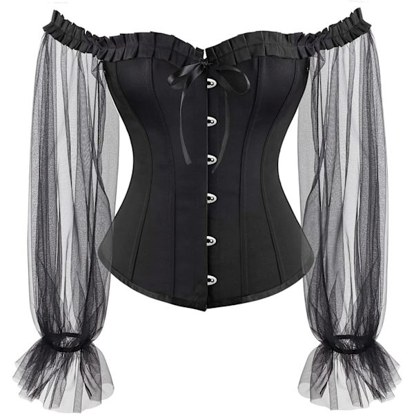 MMUO Damkorsett Topp med Spetsärm Spets Upp Sexig Bustier Lingerie Midjetränare Kostym Toppar Svart Volang Lo X-Small