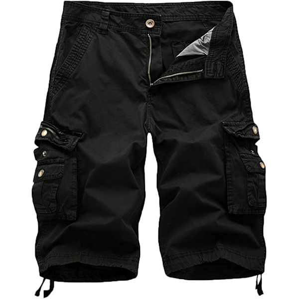 RSTEEDS Dam bomull lös passform dragkedja multi-fickor twill Bermuda dragsko dam cargoshorts svart 10