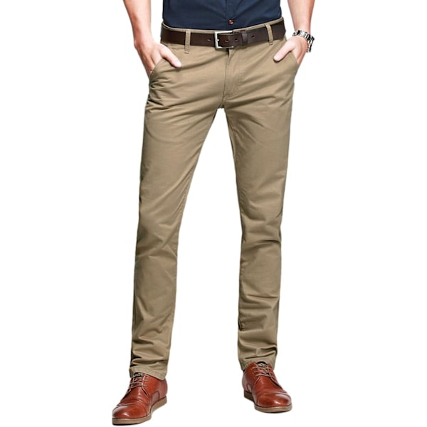 ch herr Slim Tapered Flat Front Casual byxor Ljus Khaki 32