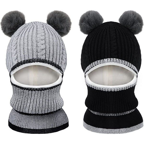 2 st Barnmössa med Halsduk Barn Stickad Mössa Vinter Tjock Öronlapp Skull Caps för Pojkar Flickor