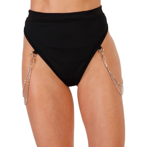 LUST Rave Bottoms med kedja för kvinnor - Sexiga stringtrosor Bootylicious shorts Festival High Cut byxor Fest Nattklubb Outfit Svart Liten