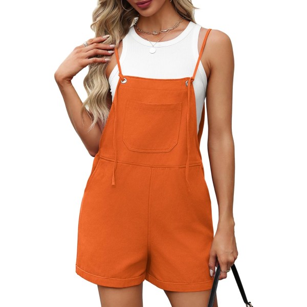 EFAN Shortsoveraller för damer Ärmlös, justerbar rem Korta byxbyxor Jumpsuit med fickor Orange Medium