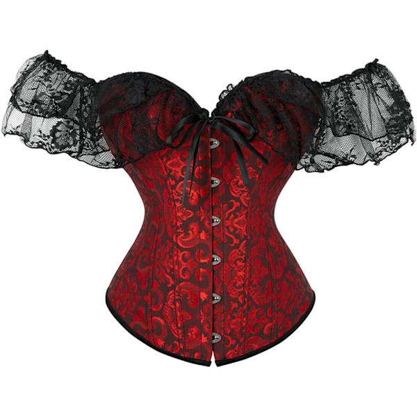 MMUO Damkorsett Topp med Spetsärm Spets Upp Sexig Bustier Lingerie Midjetränare Kostym Toppar Svart/Röd X-Small