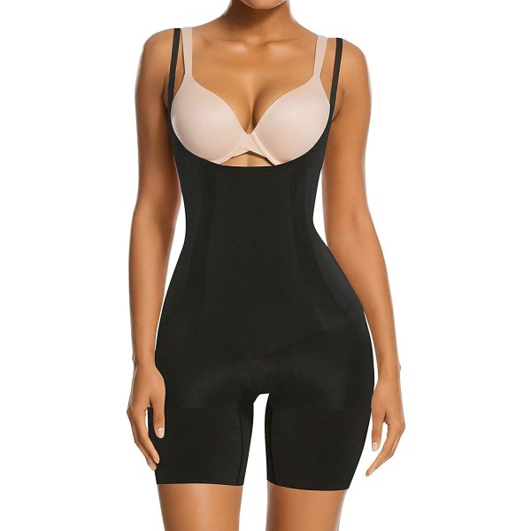 RX Tummy Control Shapewear för kvinnor Seamless Fajas Body Öppen Byst Mitt Lår Body Shaper Shorts 1-Svart X-Large