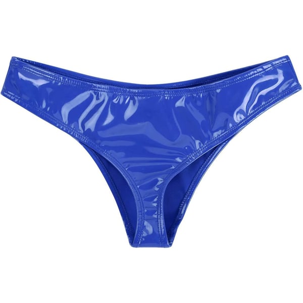 KMD Dam PU String Rave Party Bottoms Låg Midja Hög Skuren G-String Stringtrosor Blå XX-Large