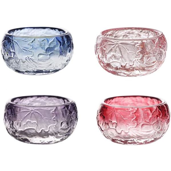 acona 4pcs Glas Färgglada Sake Koppar Set, Relief Små Vinkoppar, Tekoppar Set Silver