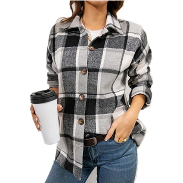 nsdi Dam Casual Rutig Flanell Shacket Jacka Oversize Knapp Ned Långärmad Höst Skjorta Jacka Kappa Toppar
