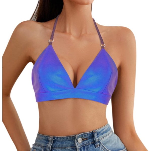 mo Dampaljett volang Crop Top Bralette BH Rave Dance Toppar Metallic a X-Large