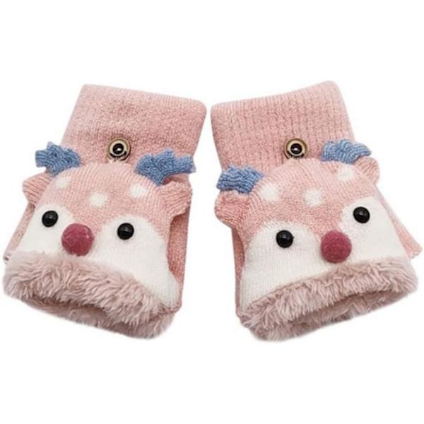 s Toddlers Söta Ren Fleecefodrade Vantar Konvertibla Flip Top Fingerlösa Vantar för Pojkar Flickor Rosa