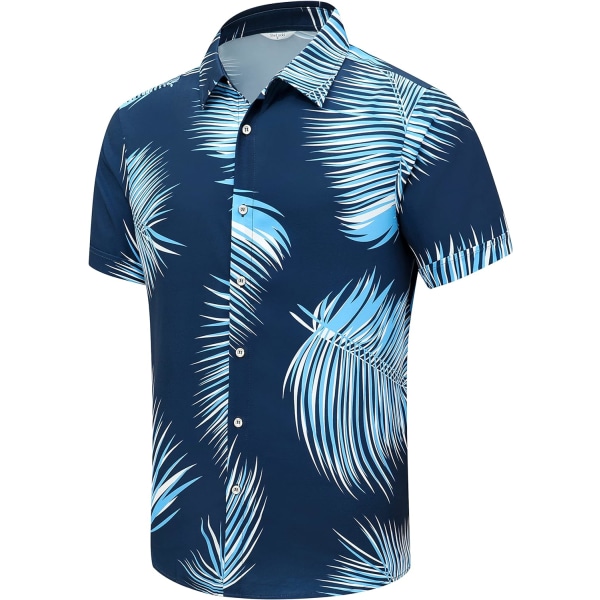 cki Hawaiiskjorta för män, unisex sommarstrand Casual Kortärmade Button Down-skjortor, printed Palmshadow Kläder Blad Marinblå liten