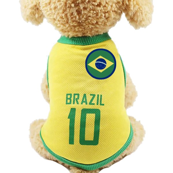 2 VM-tröja för hund, fotbollströja husdjurskostym, hundtröja för små medelstora hundar, fotbollströja för husdjur I Brazil S (bröst 13")
