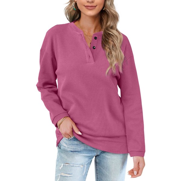 EFAN Dam Casual Sweatshirts Henley Button Up Långärmad Tunika Toppar 02-palemauve Medium