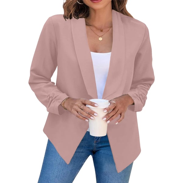 TAY Dam långärmad enfärgad kavaj öppen framtill lös kavaj jacka lös rosa X-Large