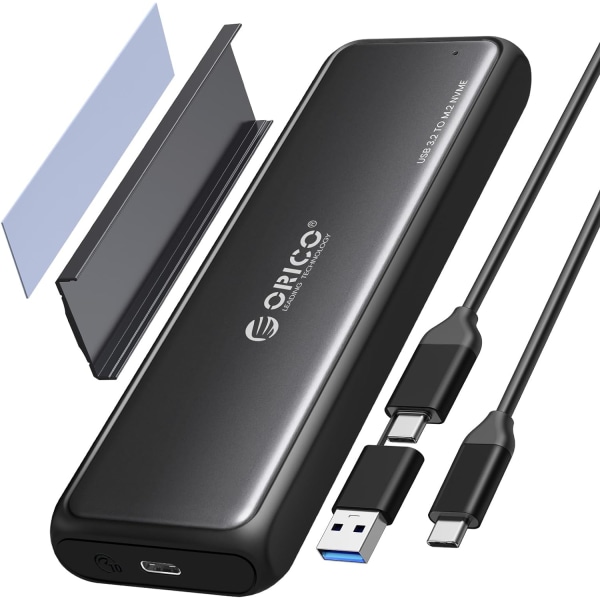M.2 NVMe SSD-höljesadapter, USB3.2 Gen2 USB C 10 Gbps-fodral för M2 NVMe PCIe M-Key/M+B Key i 2230/2242/2260/2280, M2-hölje med USB C-C/A-kabel, USAP-DDM2-C3-G2 NVME