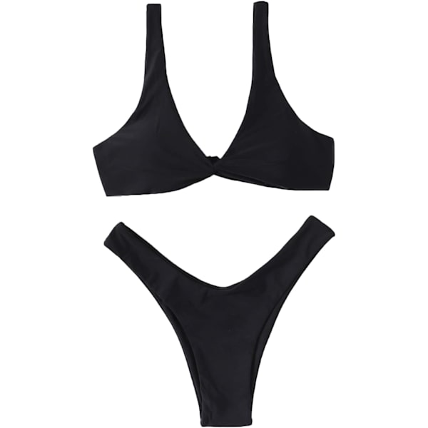 dusa Dam Twist Front High Cut Thong Tvådelad Bikini Set Baddräkt Svart X-Small
