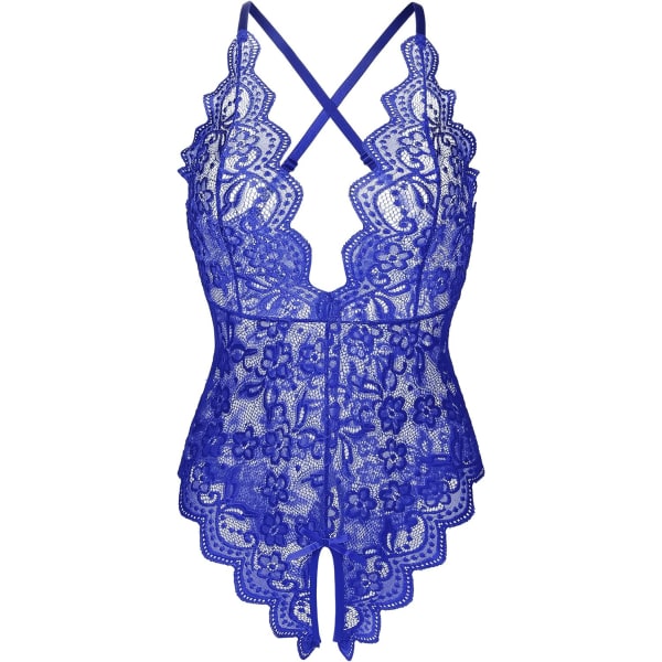 nalla Dam One Piece Teddy Plunging Lace Bodysuit Elegant Honeymoon Lingerie Royal Blue Medium