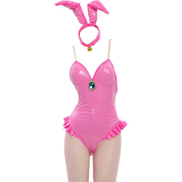 WCOS Bodysuit för kvinnor Söt rosa prinsessa kanin flickedräkt med strumpor Halloween kostym rosa stor