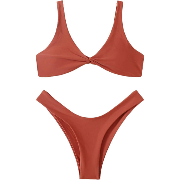 dusa Dam Twist Front High Cut Thong Tvådelad Bikini Set Baddräkt Bränd Orange Stor