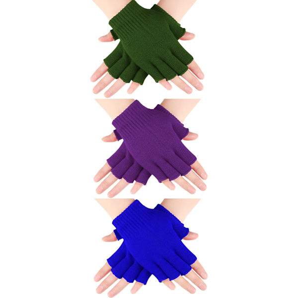 INIOR 3 par fingerlösa handskar för kvinnor vinterhalva finger stickade handskar för kvinnor män lila, blå, A