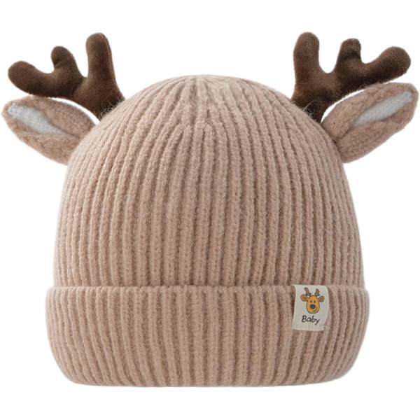 YC Baby Toddler Bomull Vintermössa Söt Älg Horn Varm Mössa för Pojkar Flickor Khaki