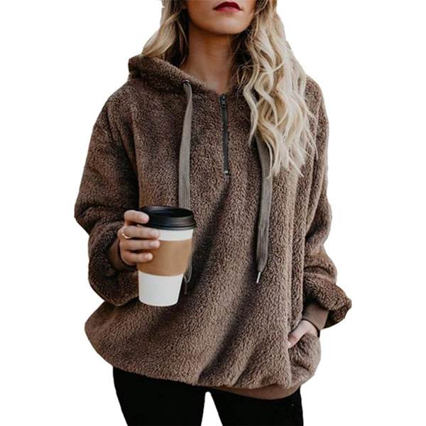 ekop Dam Sherpa Pullover Fuzzy Fleece Sweatshirt Oversized Hoodie Fickor Grå,Grå,Khaki 3X-Large