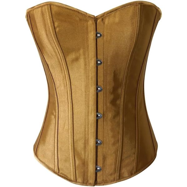 castic Svart Satäng Sexig Stark Bonad Korsett Snörning Överbyst Bustier Bodyshaper Topp - Även Vit & Röd Beige Guld X-Large