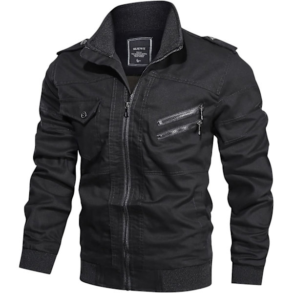 EWE Herr Militärjacka Utomhus Lätt Bomullsjacka Casual Bomberjacka 02 Svart XX-Large