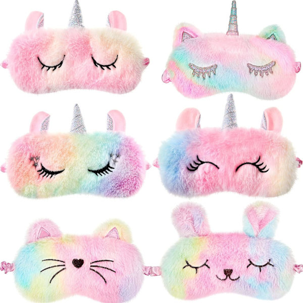 ieces Rainbow Eye Mask Plysch Ögonmask Unicorn Sömnmask Kanin Binda Katt Sömn Ögonmask Mjuk Rolig Sovande Ögon Sh