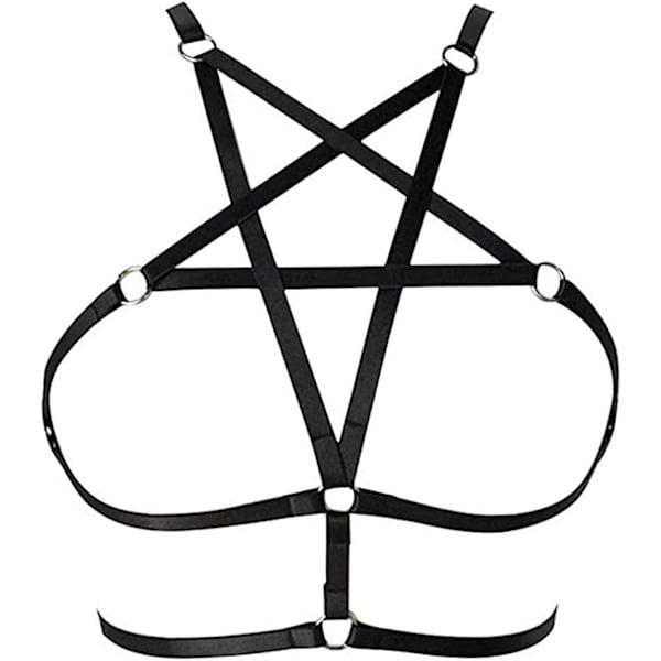 E4COOL Kvinnors Elastisk Cuplös Bur-BH Justerbar Uthållig Remmad Crop Top Sexig Rembälte Svart 2