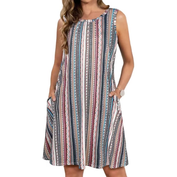 at Dam Sommarklänningar Strand Casual T-shirt Plus Size Blommig Kortärmad Lös Flytande Sommarklänningar Bohemian Stripe X-Large