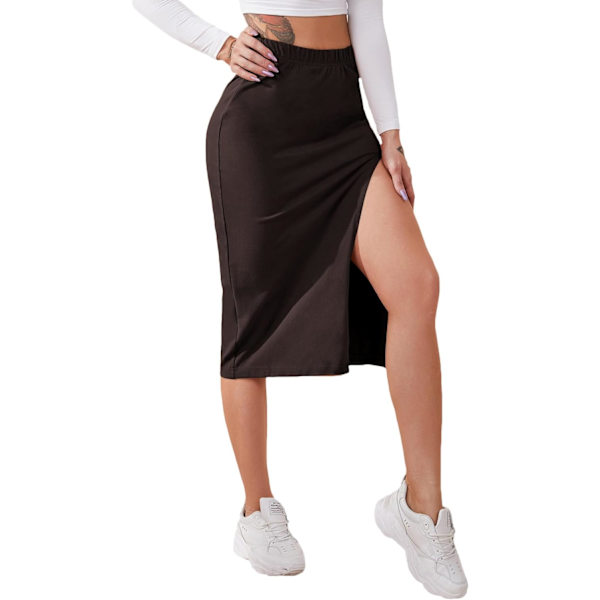 dusa Dam Elastisk Midja Split Lår Pennkjol Bodycon Midi Kjole Kaffe X-Large