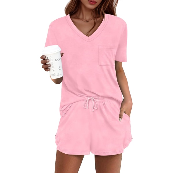 MOON Damkläder Pyjamas Set 2-delat Lounge Set Söt Kort Pyjamas Med Ficka Sovkläder Rosa XX-Large