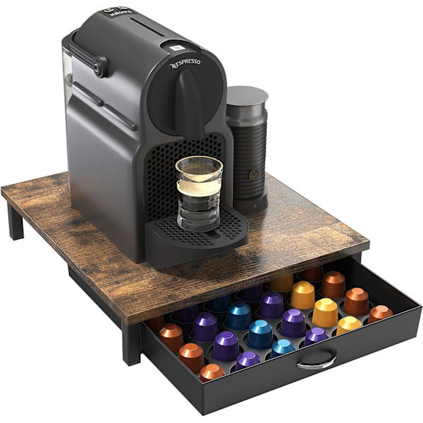 oBrothers Original Pod Holder Låda, 42 Nespresso Kapselarrangör, Rustik Brun Trätopp