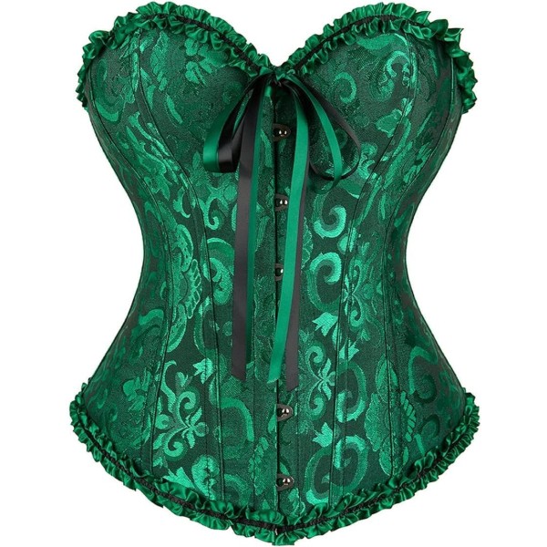 IGEJI Satin Sexy Stark Benad Korsett Snörning Överbyst Midja Cincher Bustier Bodyshaper Top Bark Green-819 X-Large