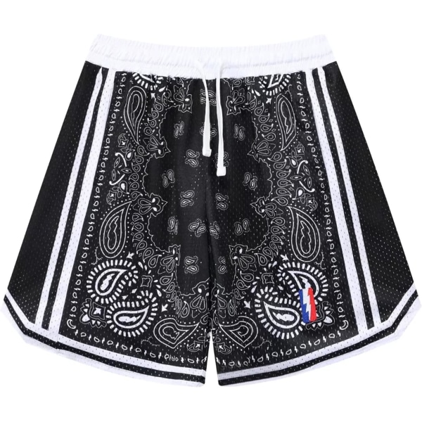 EMON Basketbyxor för män Träning Atletiska Paisley-shorts Mesh print Svarta Små