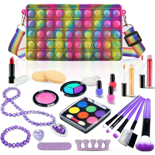 WR Girls Makeup Kit med IT Fidget Crossbody Bag - Real Washable Makeup Girls Leksaker Set för flickor födelsedag