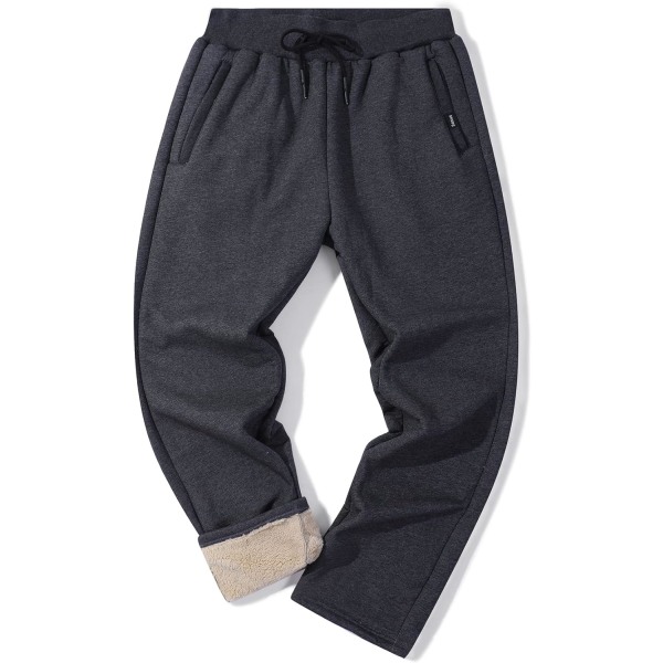 MEA Fleece Joggers Byxor för Män Vinter Aktiv Löpning Sherpa Fodrade Sweatpants 02 Grå Stor