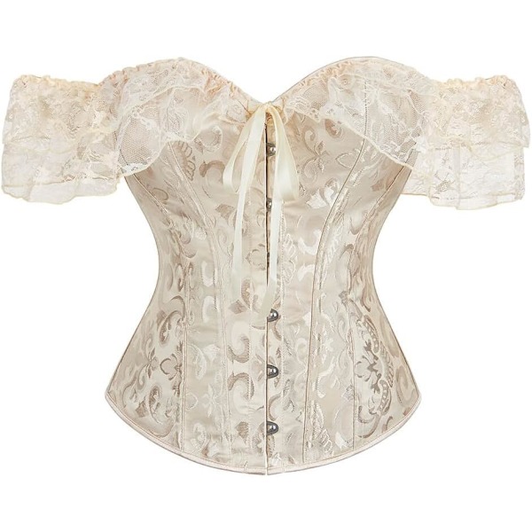 MMUO Damkorsett Topp med Spetsärm Spets Upp Sexig Bustier Lingerie Midjetränare Kostym Toppar Beige Stor