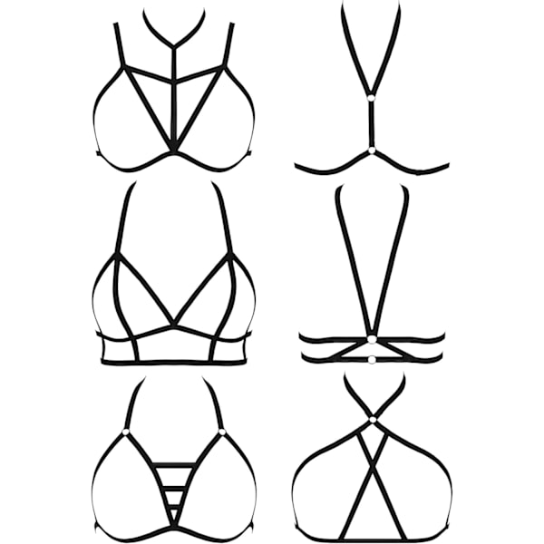 INIOR 6-pack damsele harness bh elastisk kuplös bur bh remmar ihålig underkläder, svart (stil D)