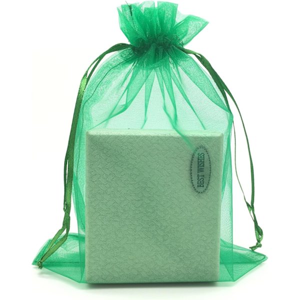 ory) - SUNGULF 100 st organza påse med dragsko 6\"x9\" 16x22cm stark presentpåse godispåse smyckesfest bröllopsgåva (I mörkgrön