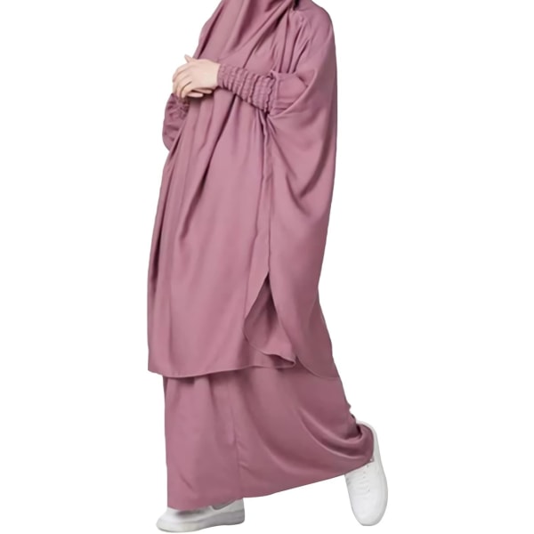 VFPO Womens Muslim Solid Abaya 2-delad bönklänning med Hijab Islamic Maxi Kaftan Dubai Ramadan Hellängd Klänning Lila One Size