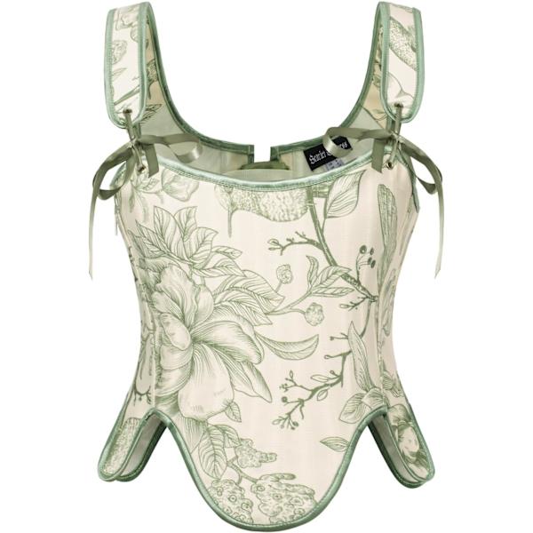 rlet Darkness Bustier Tops för kvinnor Renässans Blommig Spets Upp Bodyshaper Korsett med Dragkedja Grön Blommig 10