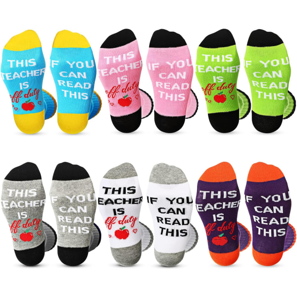 INIOR 6 par roliga lärarstrumpor presenter till lärare Om du kan läsa detta är läraren ledig Novelty Tack Crew Socks Multi Color