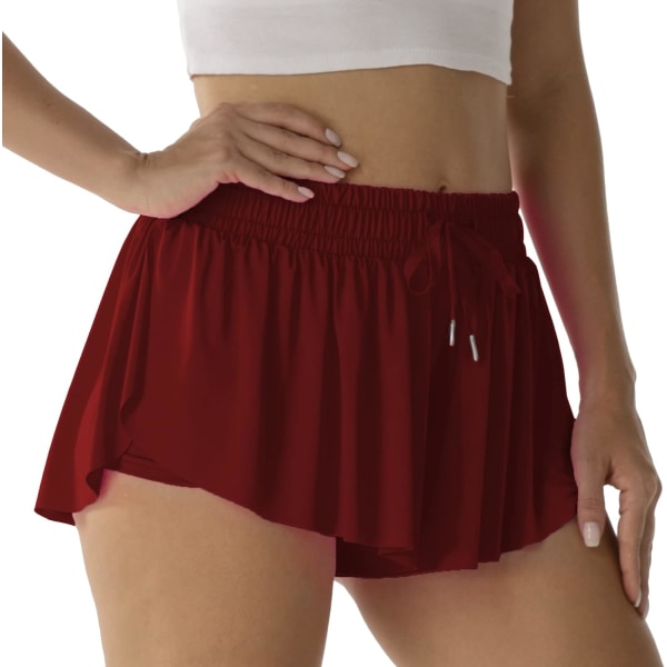 Atletiska shorts för kvinnor löpning tennis fjärilsshorts flickor 2-i-1 dubbellager snabbtorkande bekväma shorts Burgundy Red Medium