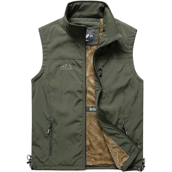 uo herr Sherpa-fodrad fleeceväst vinterfiske reseutilityväst Gilet armégrön stor